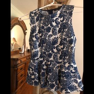 Blue & White floral peplum blouse